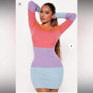 Colorblock Ribbed Knit Dress
